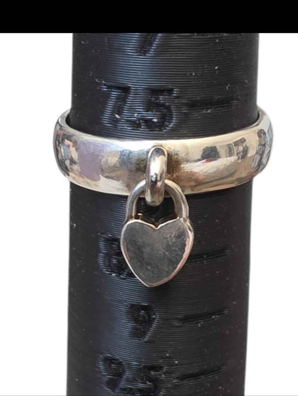 Sterling Silver Heart Charm Band Ring - Silver